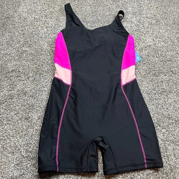 Halcurt One Piece Swimsuit Womens S Black Pink Peach Athletic Workout Bodysuit - Picture 1 of 12